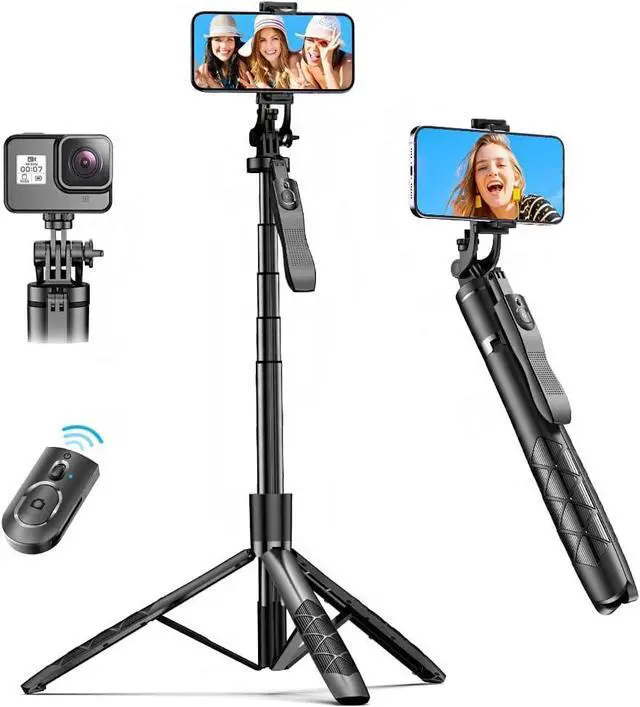 Main image of 61" Selfie Stick Tripod, All in One Extendable Phone Tripod Stand with Wireless Remote 360° Rotation for iPhone and Android Phone Selfies, Video Recording, Vlogging, Live Streaming, Aluminum