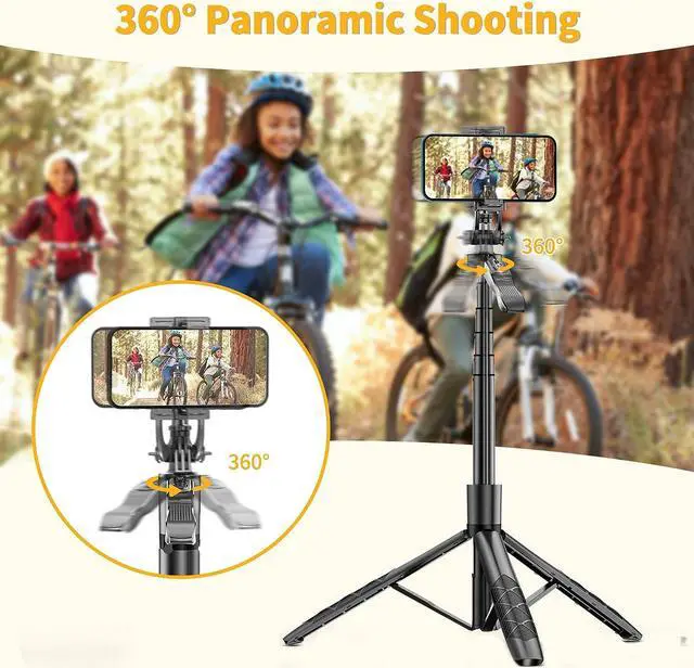 Alt view image 3 of 7 - 61" Selfie Stick Tripod, All in One Extendable Phone Tripod Stand with Wireless Remote 360° Rotation for iPhone and Android Phone Selfies, Video Recording, Vlogging, Live Streaming, Aluminum