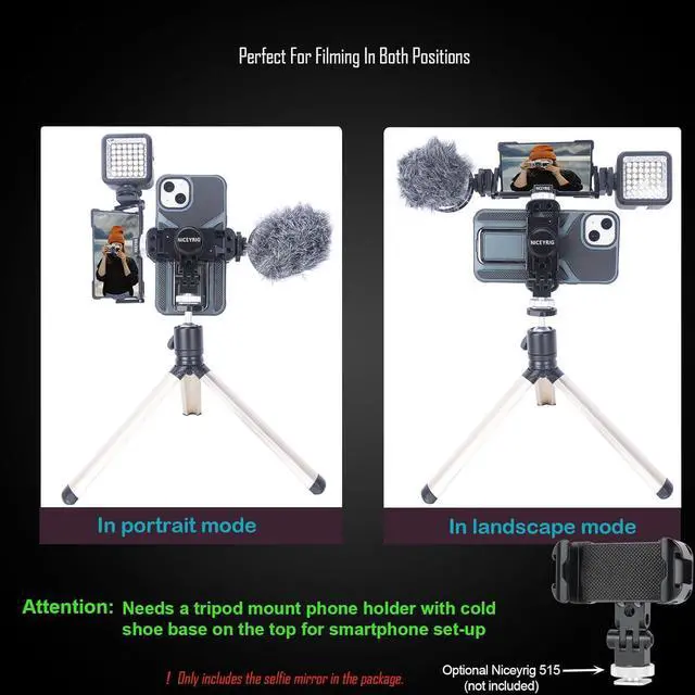 Alt view image 4 of 7 - NICEYRIG Vlog Vlogging Selfie Mirror [Plus Version] for iPhone 14/13/12/11 Pro Max 6.1'' 6.7'', YouTube TikTok Instagram Livestream Video Recording and Selfie Shot - 534