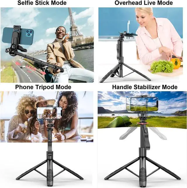 Alt view image 2 of 6 - Selfie Stick Phone Tripod with Remote - 60" Extendable Tripod Stand for iPhone Android Camera 360° Rotation Overhead Tripod Phone Holder iPhone Stabilizer for Video Recording Vlog Live Stream