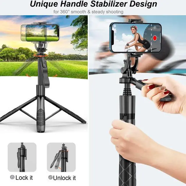 Alt view image 4 of 6 - Selfie Stick Phone Tripod with Remote - 60" Extendable Tripod Stand for iPhone Android Camera 360° Rotation Overhead Tripod Phone Holder iPhone Stabilizer for Video Recording Vlog Live Stream