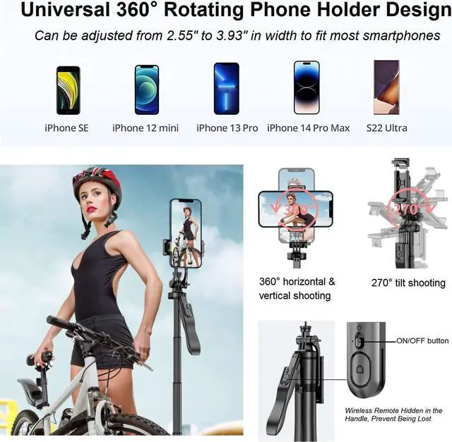 Alt view image 5 of 6 - Selfie Stick Phone Tripod with Remote - 60" Extendable Tripod Stand for iPhone Android Camera 360° Rotation Overhead Tripod Phone Holder iPhone Stabilizer for Video Recording Vlog Live Stream