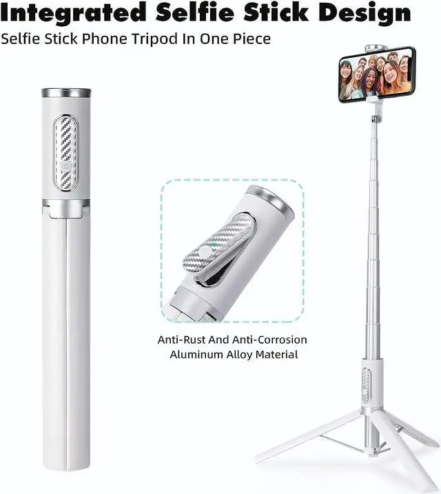 Alt view image 2 of 7 - 60" Aluminum Selfie Stick Tripod for iPhone and Android with Remote,Travel Tripod, Phone Tripod Stand 270 Rotation for iPhone 14/13/12/11 Pro/XS Max/XS/XR/X, Samsung and Smartphone White