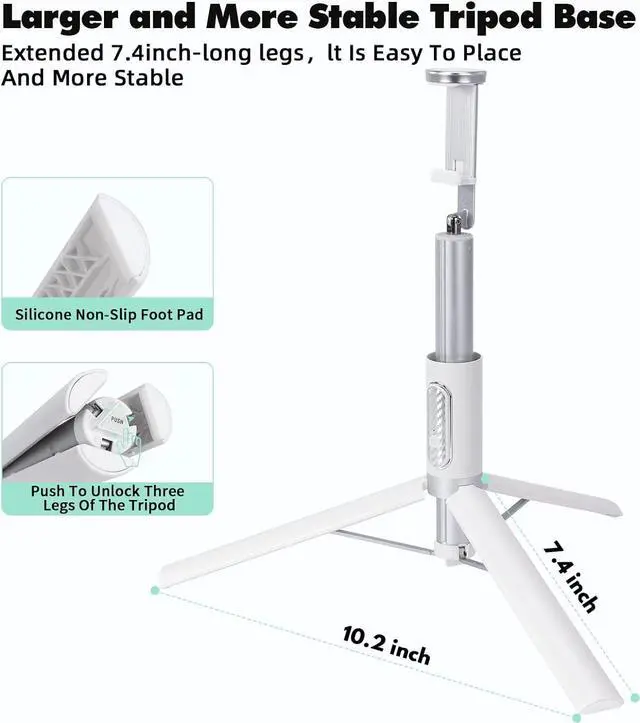 Alt view image 4 of 7 - 60" Aluminum Selfie Stick Tripod for iPhone and Android with Remote,Travel Tripod, Phone Tripod Stand 270 Rotation for iPhone 14/13/12/11 Pro/XS Max/XS/XR/X, Samsung and Smartphone White