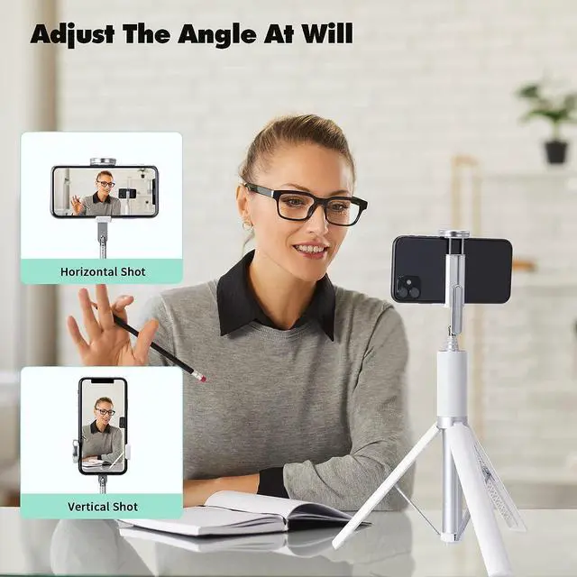 Alt view image 6 of 7 - 60" Aluminum Selfie Stick Tripod for iPhone and Android with Remote,Travel Tripod, Phone Tripod Stand 270 Rotation for iPhone 14/13/12/11 Pro/XS Max/XS/XR/X, Samsung and Smartphone White