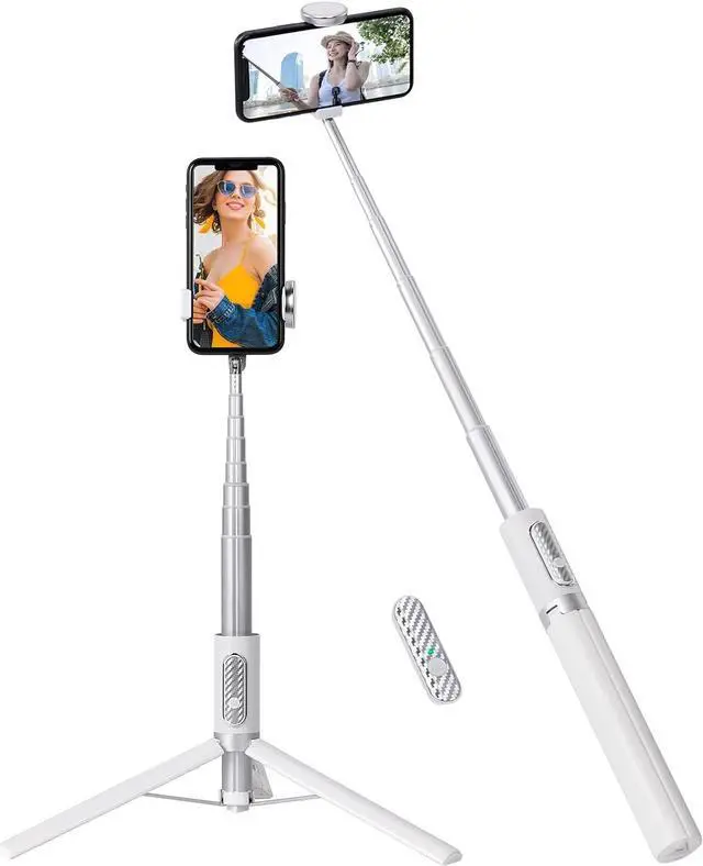 Alt view image 7 of 7 - 60" Aluminum Selfie Stick Tripod for iPhone and Android with Remote,Travel Tripod, Phone Tripod Stand 270 Rotation for iPhone 14/13/12/11 Pro/XS Max/XS/XR/X, Samsung and Smartphone White
