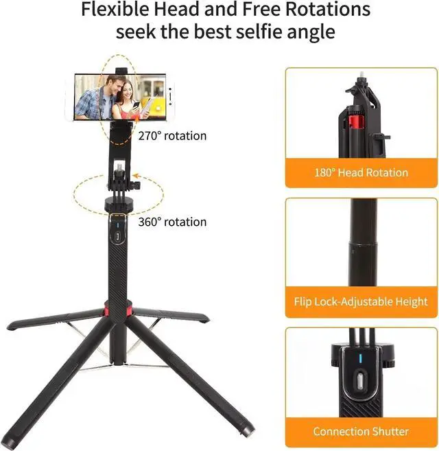 Alt view image 4 of 7 - 71" Tall Selfie Stick Tripod with Remote, Upgrade Aluminum Alloy Quadripod, Extendable Anti-Shake Selfie Stick with Balance Handle 1/4 Screw, Compatible with iPhone/Android/GoPro/Insta360