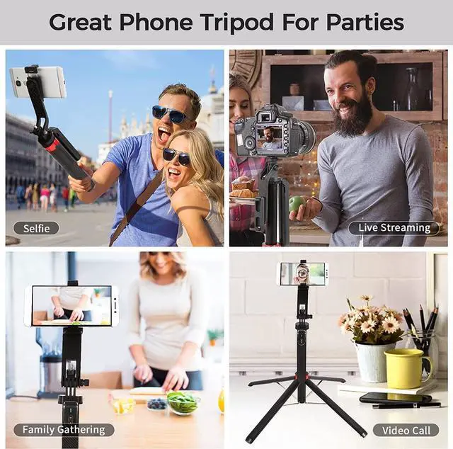 Alt view image 6 of 7 - 71" Tall Selfie Stick Tripod with Remote, Upgrade Aluminum Alloy Quadripod, Extendable Anti-Shake Selfie Stick with Balance Handle 1/4 Screw, Compatible with iPhone/Android/GoPro/Insta360