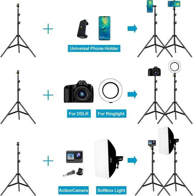 Alt view image 3 of 7 - Selfie Stick Tripod, 65" Extendable Tall Camera Cell Phone Tripod Stand with Remote for iPhone 15 14 13 12 11 Pro Max Samsung Galaxy S23 S22 S21