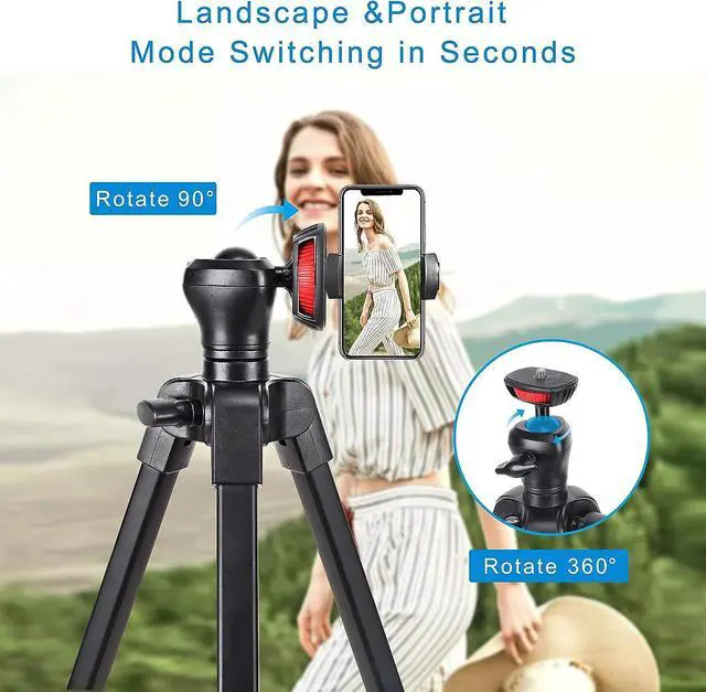 Alt view image 3 of 7 - Cell Phone Tripod, 54 Aluminum Travel Selfie Stick Phone Stand Tripod for iPhone and Android Cellphone & Camera with Shutter,Cellphone Tablet Holder,Upgrade Ball Head and Carrying Bag