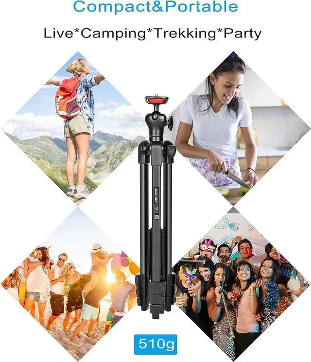 Alt view image 6 of 7 - Cell Phone Tripod, 54 Aluminum Travel Selfie Stick Phone Stand Tripod for iPhone and Android Cellphone & Camera with Shutter,Cellphone Tablet Holder,Upgrade Ball Head and Carrying Bag