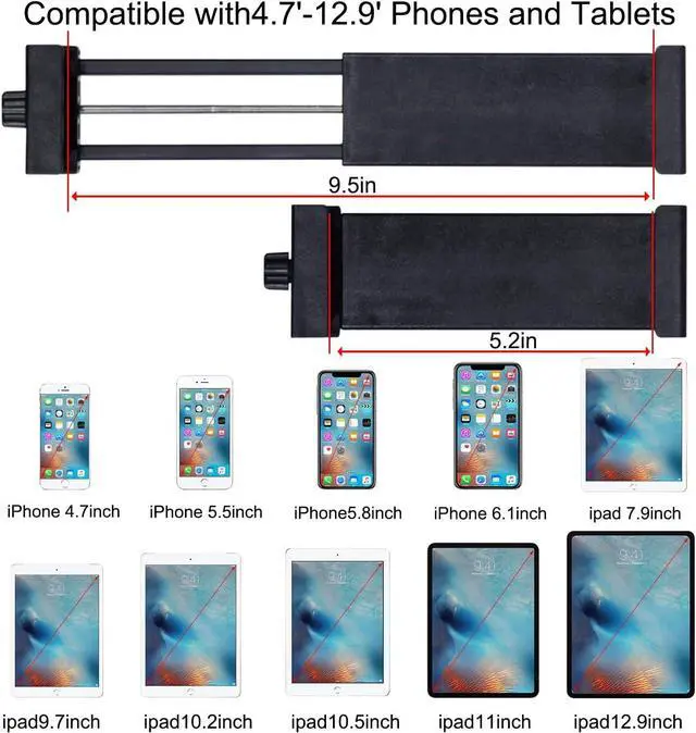 Alt view image 2 of 7 - Tablet Tripod 53 inch iPad Tripod Aluminum Smartphone Tripod for iPhone iPad Pro Camera Mobile Phone Lightweight Travel Selfie Stand Tripod Black