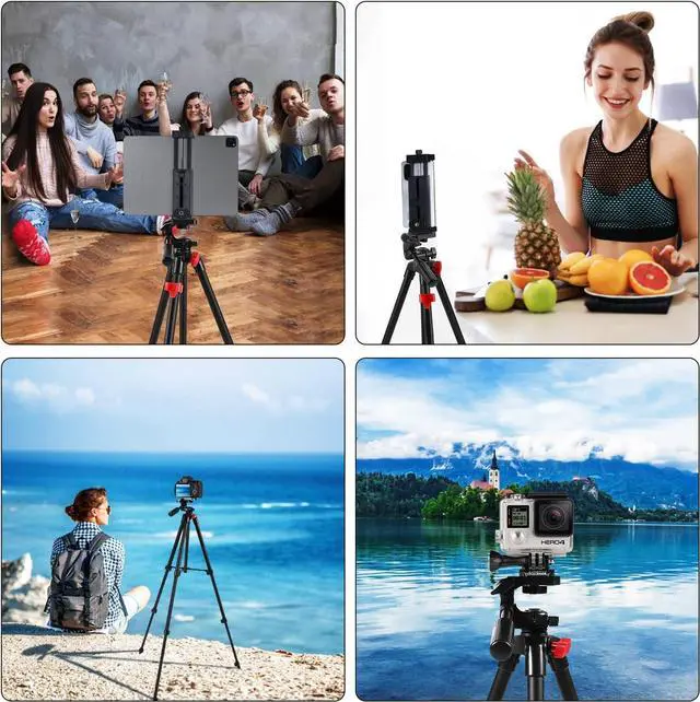 Alt view image 4 of 7 - Tablet Tripod 53 inch iPad Tripod Aluminum Smartphone Tripod for iPhone iPad Pro Camera Mobile Phone Lightweight Travel Selfie Stand Tripod Black