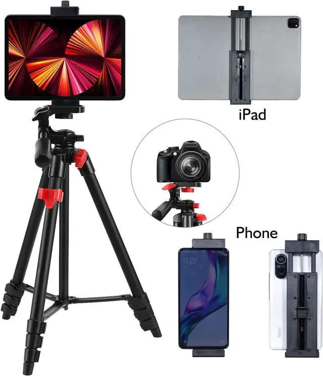 Alt view image 7 of 7 - Tablet Tripod 53 inch iPad Tripod Aluminum Smartphone Tripod for iPhone iPad Pro Camera Mobile Phone Lightweight Travel Selfie Stand Tripod Black