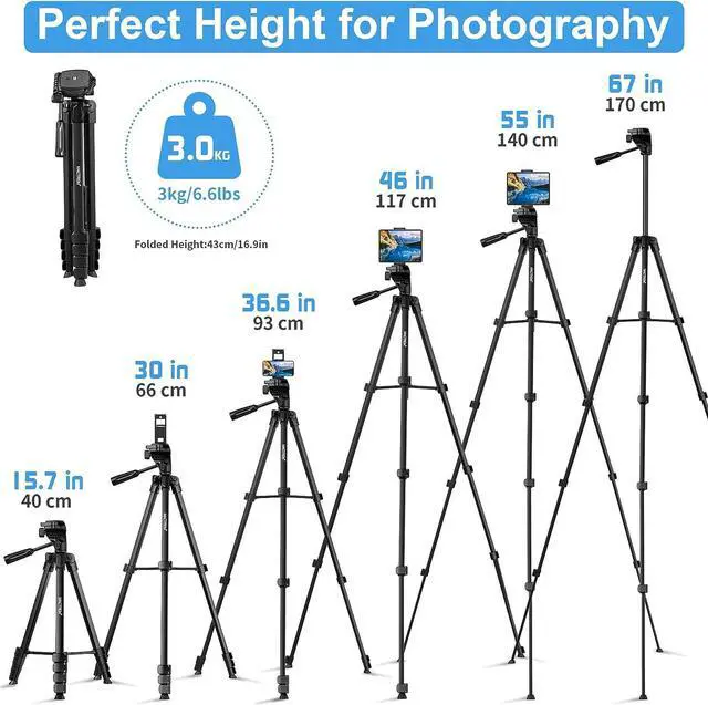 Alt view image 5 of 7 - 67" Phone Tripod, MACTREM Tripod Stand for iPad iPhone Tablet Camera with 2 in 1 Mount & Wireless Remote, Aluminum Extendable iPhone Tripod for Video Recording/Selfies/Live Stream/Vlogging