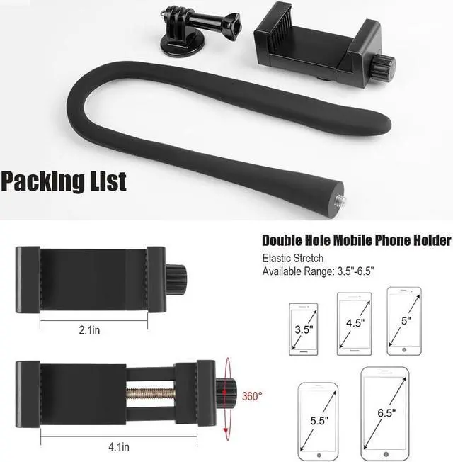 Alt view image 2 of 5 - Flex Mount Stroller Phone Holder Selfie Stick Gooseneck for Treadmill Bike Shopping Cart Boat Smartphone Suitable with GoPro Hero 12/11/10/9/8/7/6/5/4 AKASO Insta360