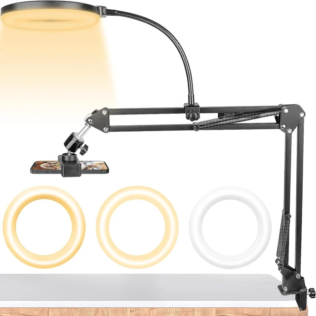 Main image of Overhead Phone Mount with Ring Light, Flexible Articulating Arm for Top-Down Recording