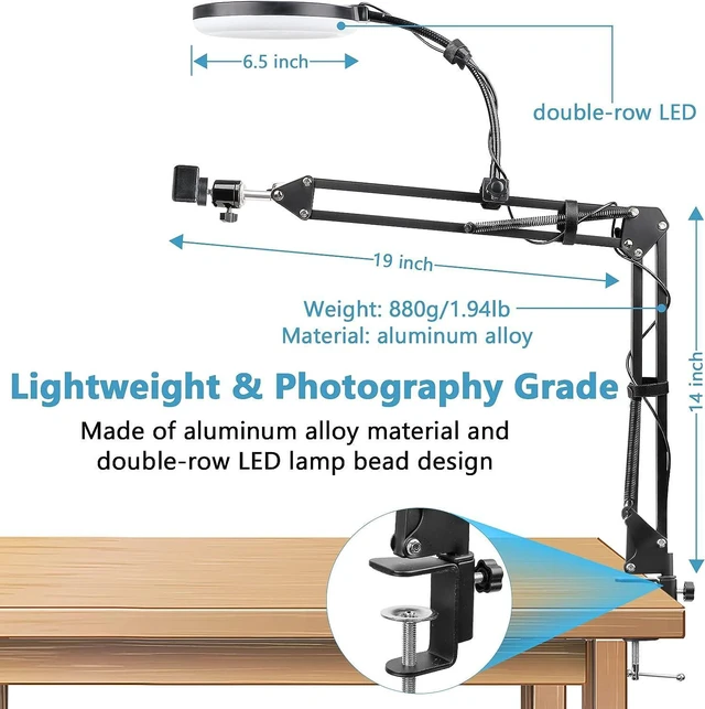 Alt view image 6 of 7 - Overhead Phone Mount with Ring Light, Flexible Articulating Arm for Top-Down Recording