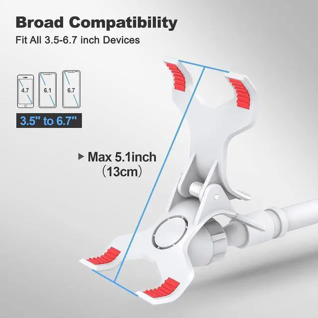 Alt view image 3 of 7 - Gooseneck Cell Phone Holder, Universal 360 Flexible Phone Stand Lazy Bracket Mount Long Arms Clamp for Phone 13 Pro Xs Max XR X 8 7 6 6s Plus and Other 3.5~6.7'' Device (White)