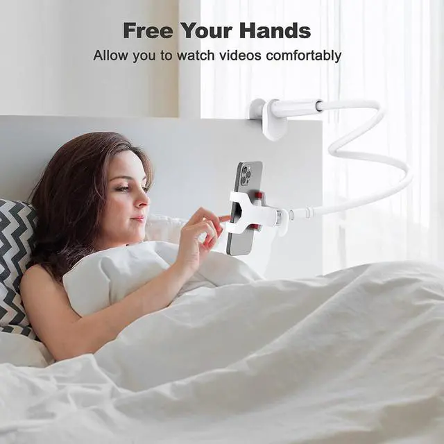 Alt view image 7 of 7 - Gooseneck Cell Phone Holder, Universal 360 Flexible Phone Stand Lazy Bracket Mount Long Arms Clamp for Phone 13 Pro Xs Max XR X 8 7 6 6s Plus and Other 3.5~6.7'' Device (White)