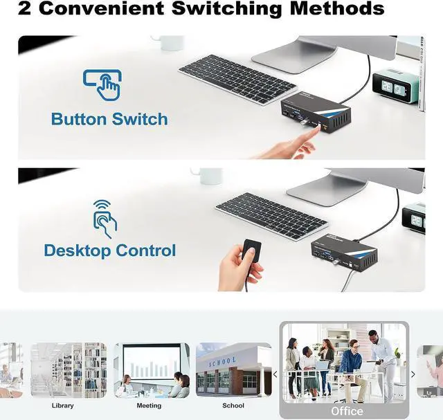 Alt view image 5 of 7 - Ennovor 4K@60Hz KVM Switch HDMI, NEWCARE kvm Switch 1 Monitors 2 Computers, USB KVM Switch with USB Cable (4K@60Hz HDMI 2 PC 2 Monitor)