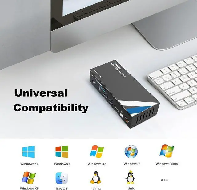 Alt view image 7 of 7 - Ennovor 4K@60Hz KVM Switch HDMI, NEWCARE kvm Switch 1 Monitors 2 Computers, USB KVM Switch with USB Cable (4K@60Hz HDMI 2 PC 2 Monitor)