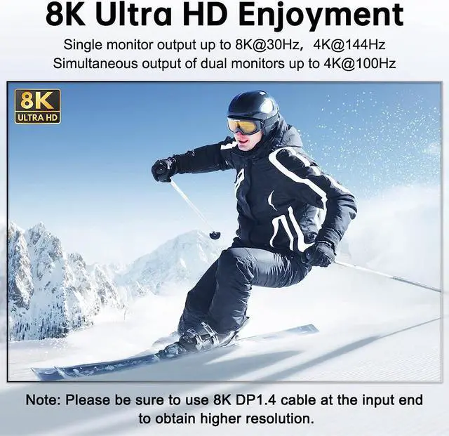Alt view image 4 of 7 - MST Displayport KVM Switch 2 Monitors 2 Computers 4K@144Hz,(1 DP in,DP+HDMI Out),Camgeet Dual Monitor KVM Switch Displayport 1.4 with 4 USB 3.0 Port for USB Device,Wired Remote and 4 Cables Included