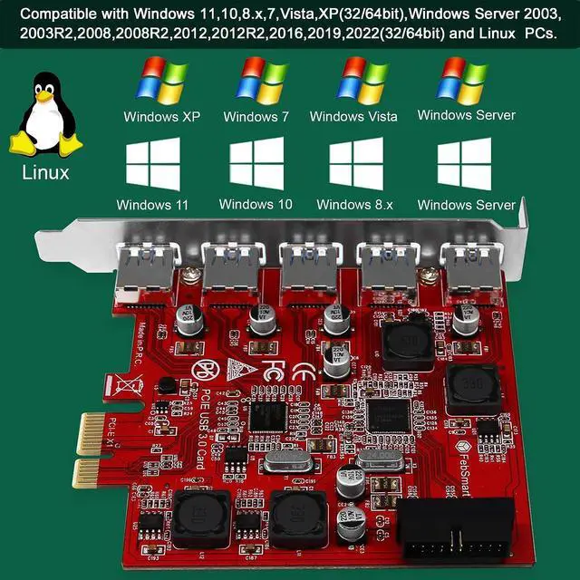 Alt view image 5 of 7 - 7-Ports Superspeed 5Gbps USB 3.0 PCIE Expansion Card, 5-Ports USB-A and an 19Pin USB 3.0 Header, Built in FebSmart Self-Powered Technology, No Need Additional Power Supply (FS-U7S-Pro)