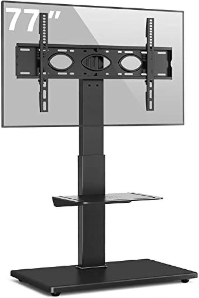Rfiver Universal Swivel Floor TV Stand with Sturdy Wood Base for 40-77 Inch  LCD LED Flat/Curved Screen TVs, Height Adjustable Standing TV Mount with  Flexible Shelf and Cable Management, Black