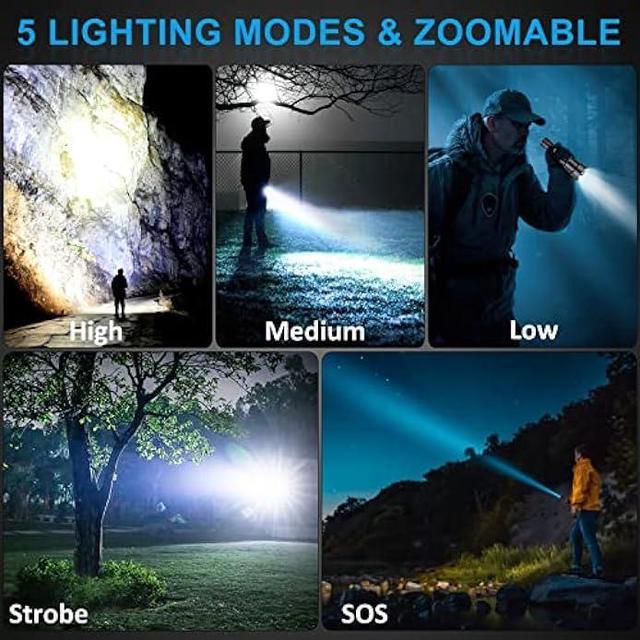 Rechargeable LED Flashlights High Lumens,120000 Lumens Super Bright  Zoomable Waterproof Flashlight with Batteries Included & 6 Modes,Powerful  Handheld