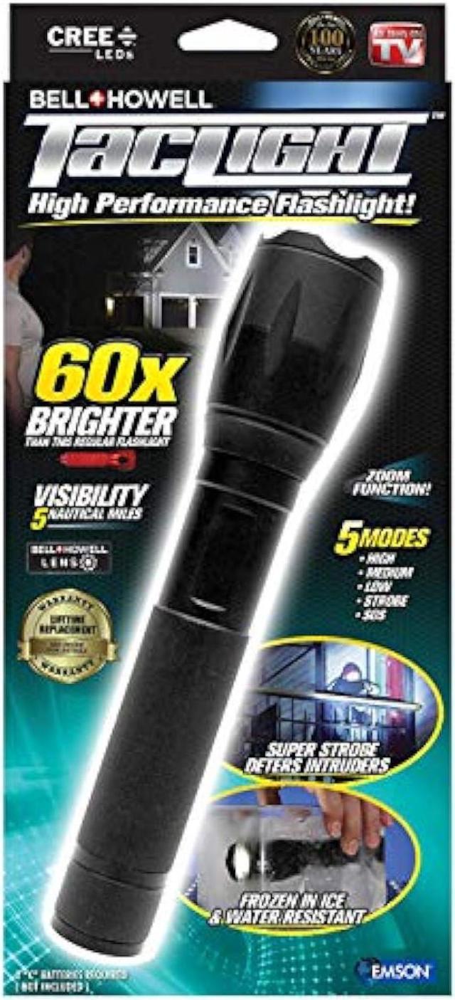 Bell+Howell Taclight Flashlight LED Tactical Flashlight with 5 Modes & Zoom  Function 60X Brighter Waterproof Handheld Flashlight High Lumens for  Outdoor Emergency Camping Accessories As Seen On TV 