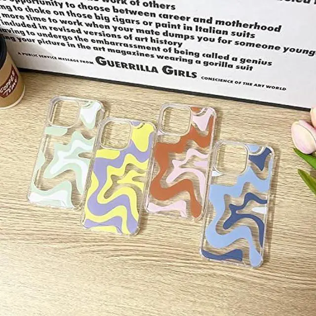 Alt view image 6 of 6 - Sayoaho Compatible with iPhone 12 Pro/iPhone 12 Phone Case, Cute Art Wavy Painted for Women Girls, Soft TPU Edge PC Back Protective Shockproof Phone Case-Green (iPhone 12 Pro/iPhone 12)