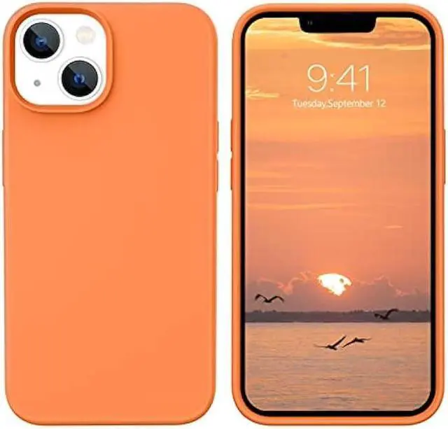 Main image of VENINGO iPhone 13 Case, Phone Case for iPhone 13,Slim Fit Liquid Silicone Soft Gel Rubber Lightweight Microfiber Lining Shockproof Anti-Scratch Protective Phone Cover for iPhone 13 6.1'',Sunset Orange
