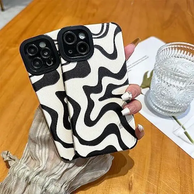 Alt view image 3 of 6 - Sayoaho Designed for iPhone 14 Pro Max Phone Case, Soft PU Leather TPU and Cute Art Wavy Painted for Women Girls, Slim Protective Shockproof Compatible with iPhone Case (Beige, iPhone 14 Pro Max)