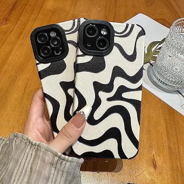 Alt view image 2 of 6 - Sayoaho Designed for iPhone 14 Pro Max Phone Case, Soft PU Leather TPU and Cute Art Wavy Painted for Women Girls, Slim Protective Shockproof Compatible with iPhone Case (Beige, iPhone 14 Pro Max)
