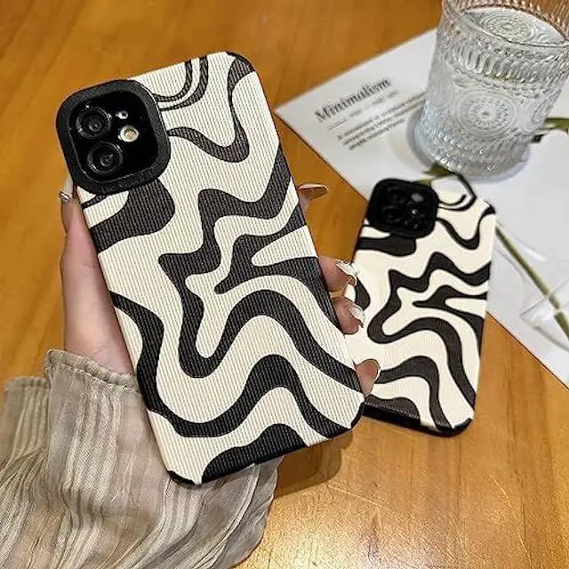 Alt view image 5 of 6 - Sayoaho Designed for iPhone 14 Pro Max Phone Case, Soft PU Leather TPU and Cute Art Wavy Painted for Women Girls, Slim Protective Shockproof Compatible with iPhone Case (Beige, iPhone 14 Pro Max)