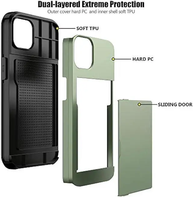 Alt view image 3 of 6 - Nvollnoe for iPhone 13 Pro Case with Card Holder Heavy Duty Protective Dual Layer Shockproof Hidden Card Slot Slim Wallet Case for iPhone 13 Pro for Men&Women(Green)