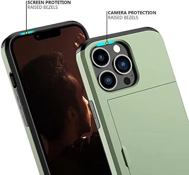 Alt view image 4 of 6 - Nvollnoe for iPhone 13 Pro Case with Card Holder Heavy Duty Protective Dual Layer Shockproof Hidden Card Slot Slim Wallet Case for iPhone 13 Pro for Men&Women(Green)