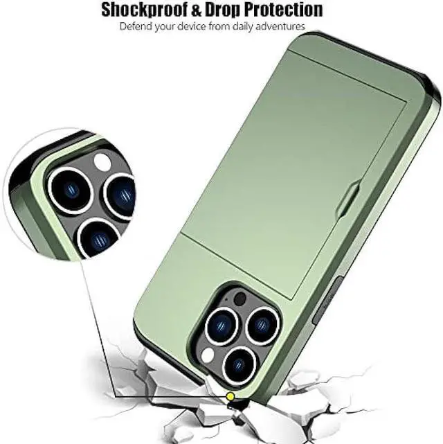 Alt view image 5 of 6 - Nvollnoe for iPhone 13 Pro Case with Card Holder Heavy Duty Protective Dual Layer Shockproof Hidden Card Slot Slim Wallet Case for iPhone 13 Pro for Men&Women(Green)