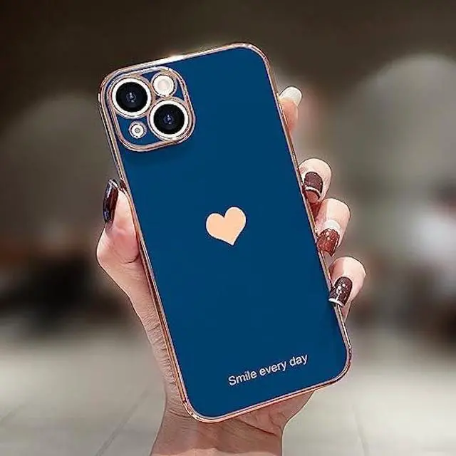 Alt view image 2 of 6 - Teageo Compatible with iPhone 13 Case for Girl Women Cute Love-Heart Luxury Bling Plating Soft Back Cover Raised Camera Protection Bumper Silicone Shockproof Phone Case for iPhone 13, Royal Blue