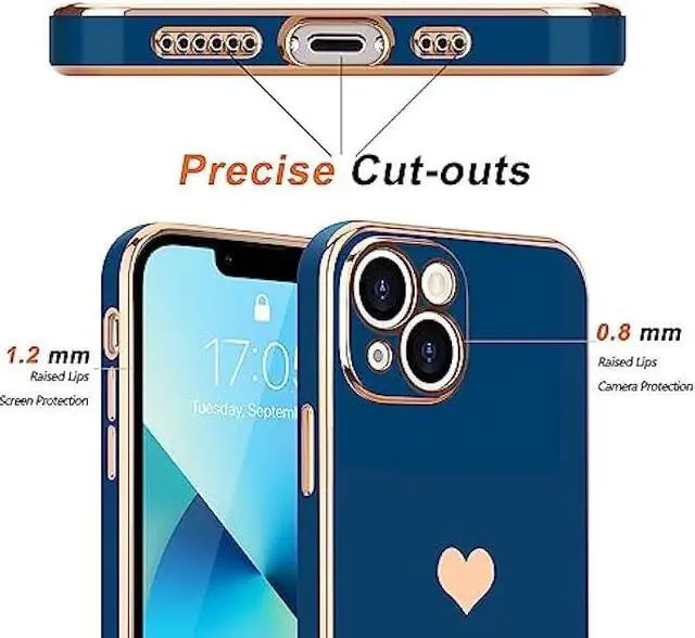 Alt view image 3 of 6 - Teageo Compatible with iPhone 13 Case for Girl Women Cute Love-Heart Luxury Bling Plating Soft Back Cover Raised Camera Protection Bumper Silicone Shockproof Phone Case for iPhone 13, Royal Blue