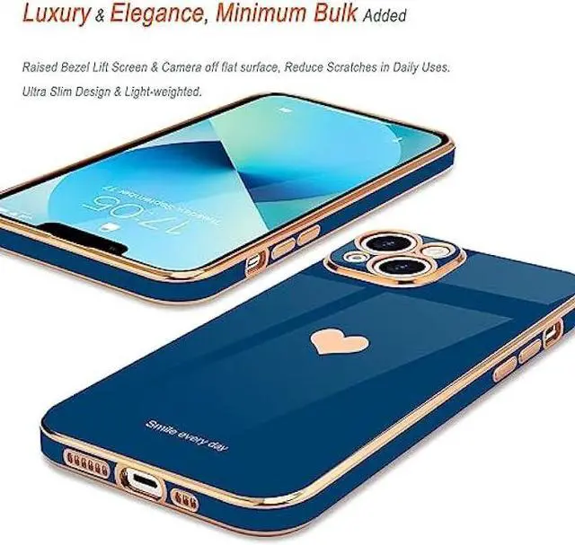 Alt view image 4 of 6 - Teageo Compatible with iPhone 13 Case for Girl Women Cute Love-Heart Luxury Bling Plating Soft Back Cover Raised Camera Protection Bumper Silicone Shockproof Phone Case for iPhone 13, Royal Blue