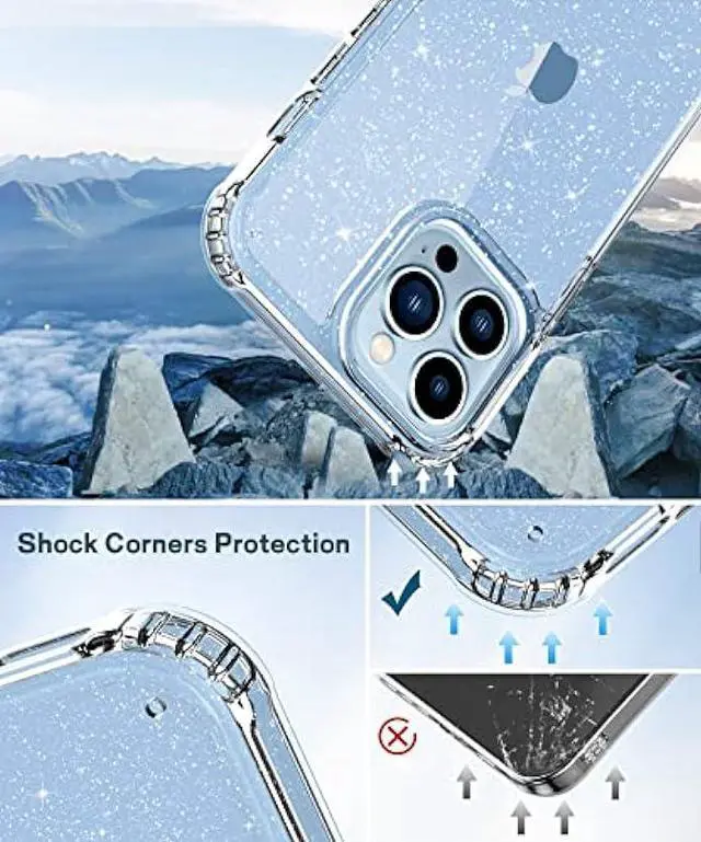 Alt view image 3 of 6 - MIODIK for iPhone 13 Pro Case Clear Glitter, with Screen Protector + Camera Lens Protector, [Non-Yellowing] Crystal Women Girls Protective Shockproof Phone Case 6.1 inch - Twinkle Clear