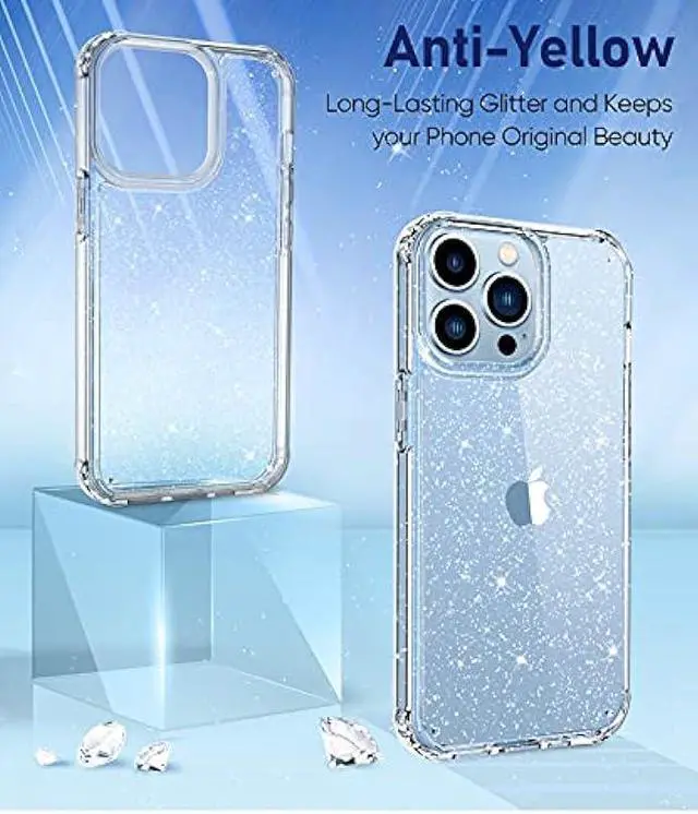 Alt view image 4 of 6 - MIODIK for iPhone 13 Pro Case Clear Glitter, with Screen Protector + Camera Lens Protector, [Non-Yellowing] Crystal Women Girls Protective Shockproof Phone Case 6.1 inch - Twinkle Clear