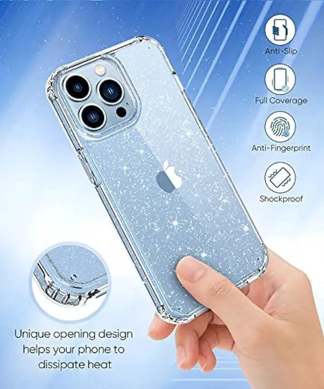 Alt view image 6 of 6 - MIODIK for iPhone 13 Pro Case Clear Glitter, with Screen Protector + Camera Lens Protector, [Non-Yellowing] Crystal Women Girls Protective Shockproof Phone Case 6.1 inch - Twinkle Clear