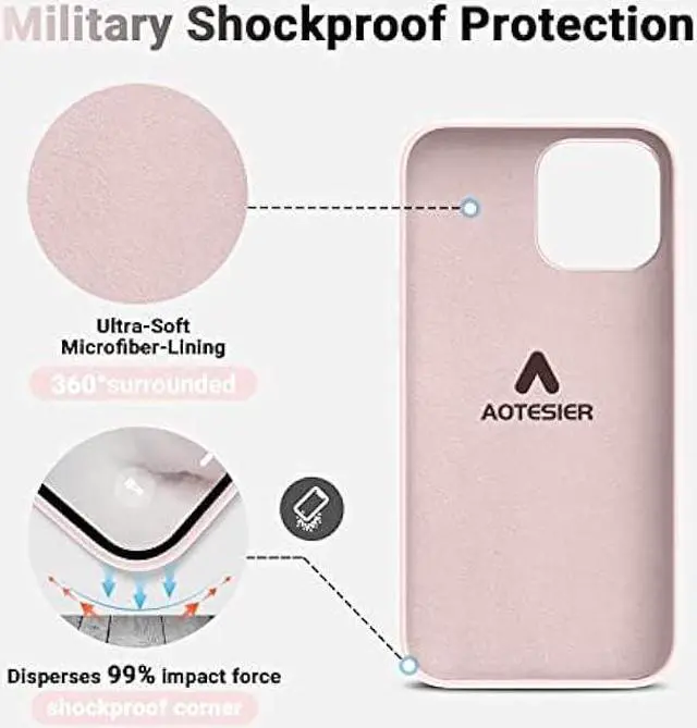 Alt view image 5 of 6 - AOTESIER Shockproof Series iPhone 14 Pro Max Case, Silicone Ultra Slim Thin Cover, Full-Body Protective Phone Case for iPhone 14 Pro Max, 6.7 inch, Chalk Pink
