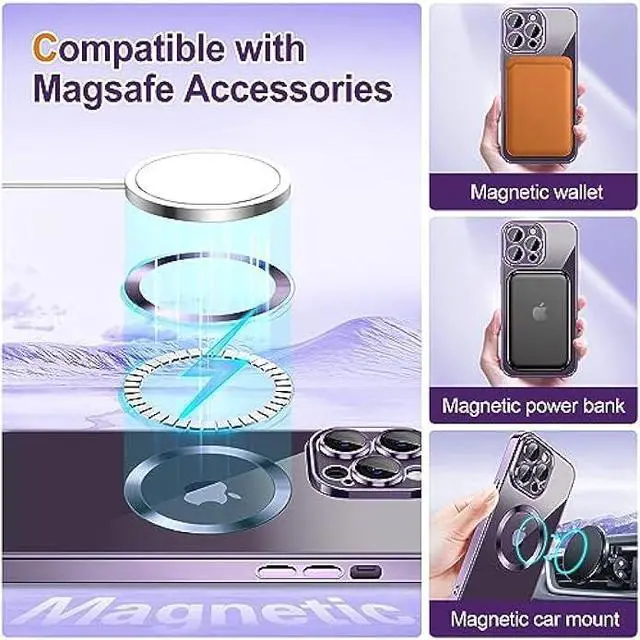 Alt view image 5 of 6 - Hython for iPhone 14 Pro Max Case Glitter, Clear Magnetic Phone Cases with Camera Lens Protector [Compatible with MagSafe] Bling Sparkle Plating Soft TPU Slim Shockproof Protective Cover Women-Purple