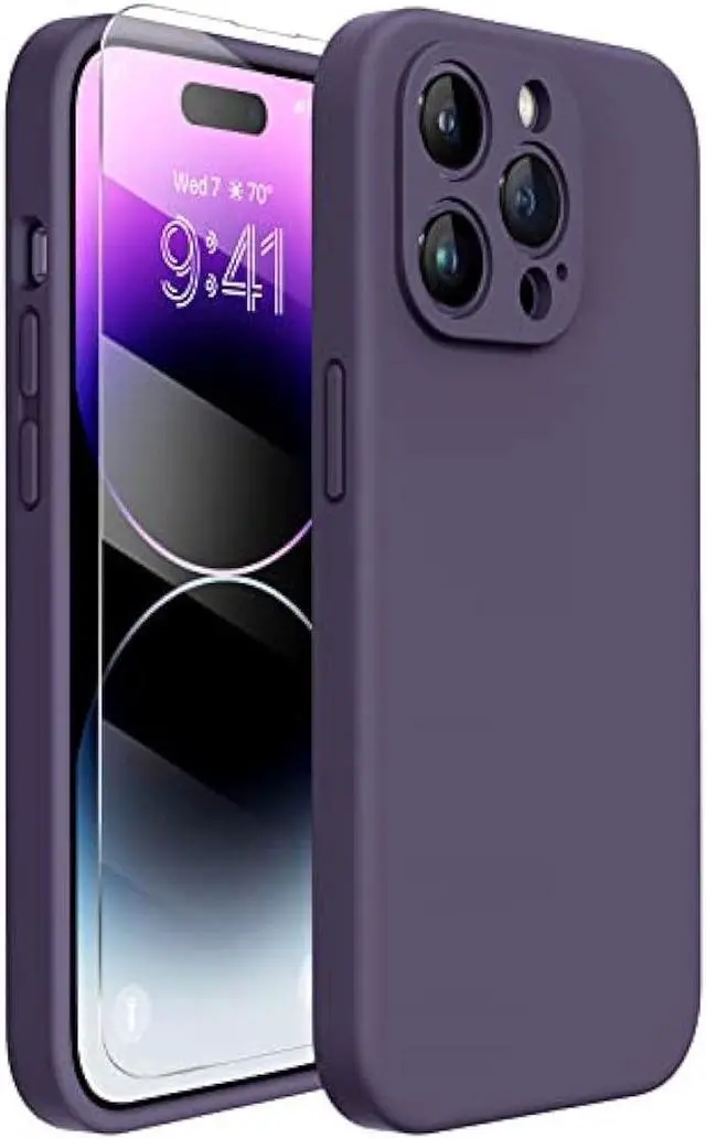 Main image of Miracase Designed for iPhone 14 Pro Max Phone Case with Screen Protector,[Upgraded Enhanced Camera Protection],Shockproof Liquid Silicone Case with Microfiber Lining,6.7 inch(Dark Purple)