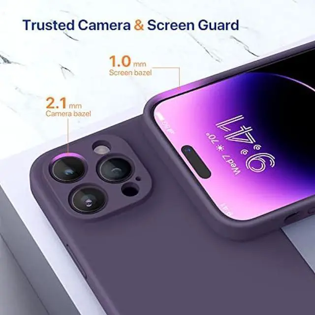Alt view image 5 of 6 - Miracase Designed for iPhone 14 Pro Max Phone Case with Screen Protector,[Upgraded Enhanced Camera Protection],Shockproof Liquid Silicone Case with Microfiber Lining,6.7 inch(Dark Purple)