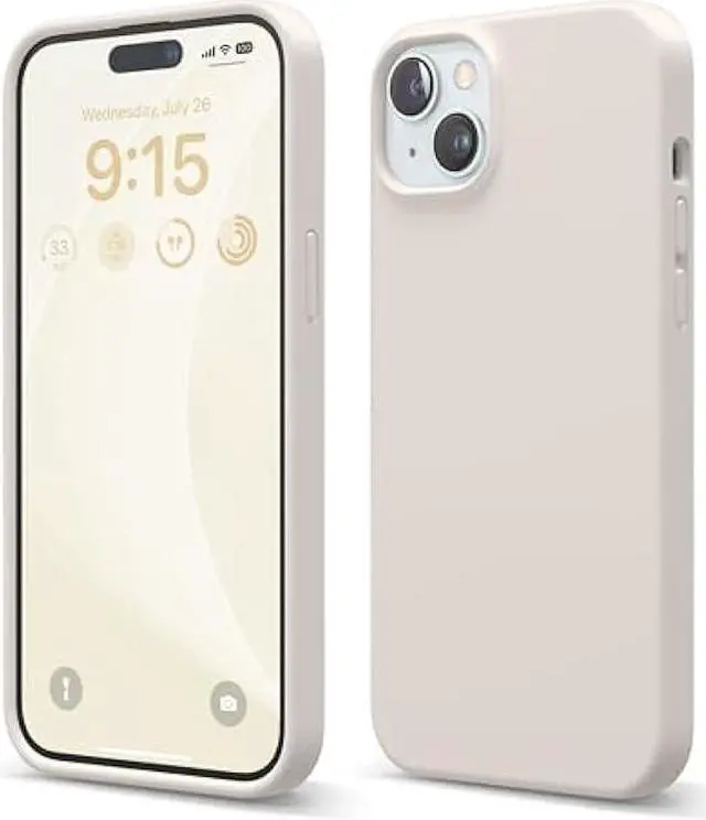 Main image of elago Compatible with iPhone 15 Plus Case, Liquid Silicone Case, Full Body Protective Cover, Shockproof, Slim Phone Case, Anti-Scratch Soft Microfiber Lining, 6.7 inch (Stone)